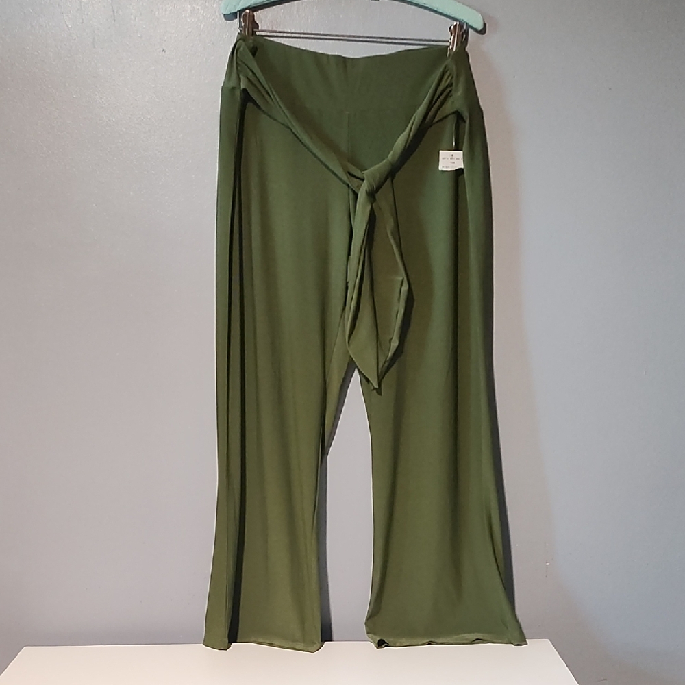 NY Collection Women's Olive Green Tie-Front Pants